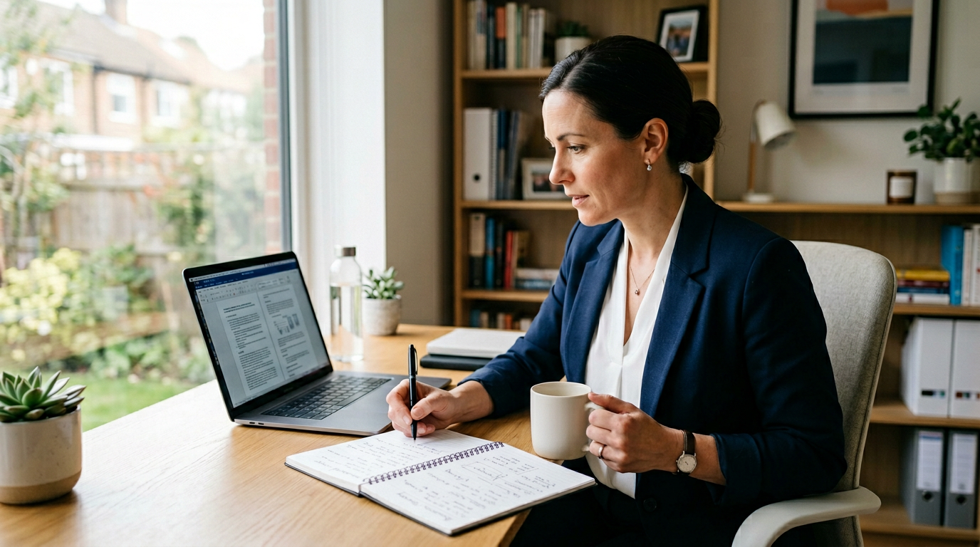 Professionnelle dans la quarantaine qui étudie sur un ordinateur portable dans son bureau à domicile